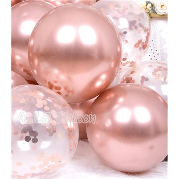 Party Balloons Pack of 42 - Metallic Chrome Rose Gold Balloons and Rose Gold - Picture 3 of 6